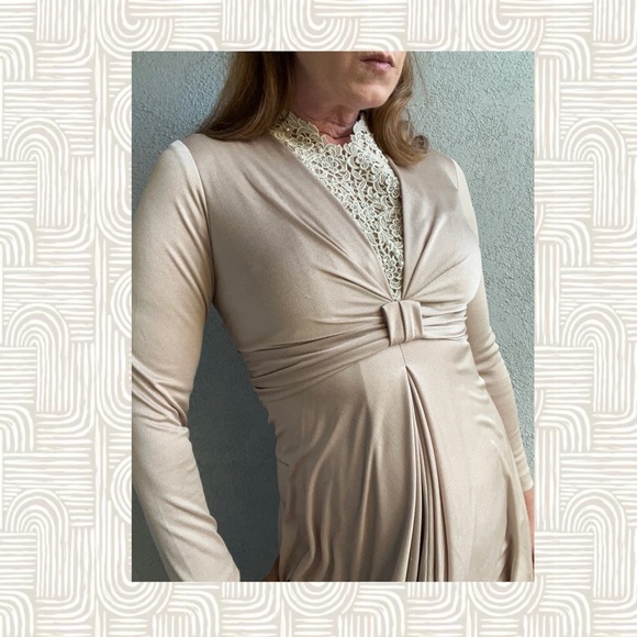 Vintage 70’s ILGWU Union Made Champagne Maxi Dress w/ Lace Pearls VTG 10 Sz 6 - Picture 8 of 11